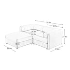 Elegante divano a 2 posti in ciniglia bianca con contenitore pouf, schienale e braccioli cilindrici