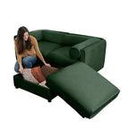 Elegante divano a 2 posti in ciniglia bianca con contenitore pouf, schienale e braccioli cilindrici