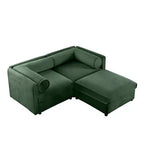 Elegante divano a 2 posti in ciniglia bianca con contenitore pouf, schienale e braccioli cilindrici