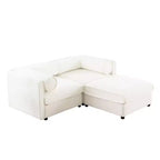 Elegante divano a 2 posti in ciniglia bianca con contenitore pouf, schienale e braccioli cilindrici