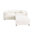 Elegante divano a 2 posti in ciniglia bianca con contenitore pouf, schienale e braccioli cilindrici