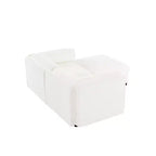 Elegante divano a 2 posti in ciniglia bianca con contenitore pouf, schienale e braccioli cilindrici