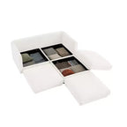 Elegante divano a 2 posti in ciniglia bianca con contenitore pouf, schienale e braccioli cilindrici
