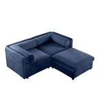 Elegante divano a 2 posti in ciniglia bianca con contenitore pouf, schienale e braccioli cilindrici