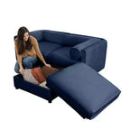 Elegante divano a 2 posti in ciniglia bianca con contenitore pouf, schienale e braccioli cilindrici