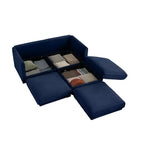 Elegante divano a 2 posti in ciniglia bianca con contenitore pouf, schienale e braccioli cilindrici