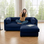 Elegante divano a 2 posti in ciniglia bianca con contenitore pouf, schienale e braccioli cilindrici
