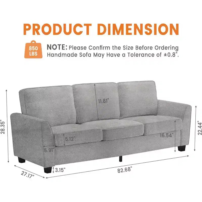 Acekool 83 Moderno Divano a 3 Posti, Divano in ciniglia con Seduta Profonda e Fodere Lavabili Rimovibili, Divano Cloud Oversize per Soggiorno, Beige