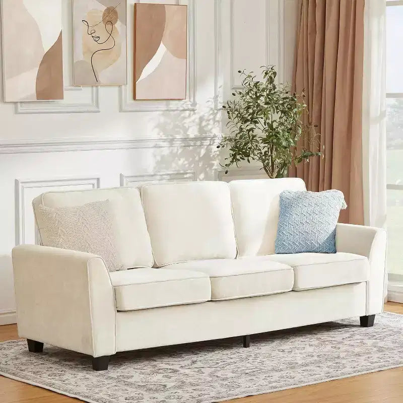 Acekool 83 Moderno Divano a 3 Posti, Divano in ciniglia con Seduta Profonda e Fodere Lavabili Rimovibili, Divano Cloud Oversize per Soggiorno, Beige