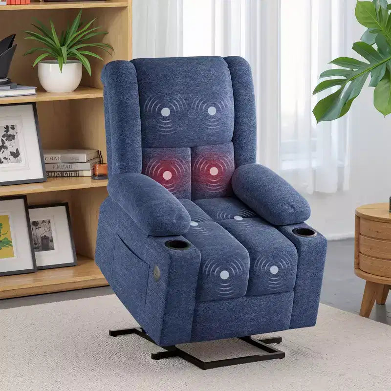Poltrona reclinabile elettrica con funzione di sollevamento, massaggio, riscaldamento, porte USB e portabicchieri