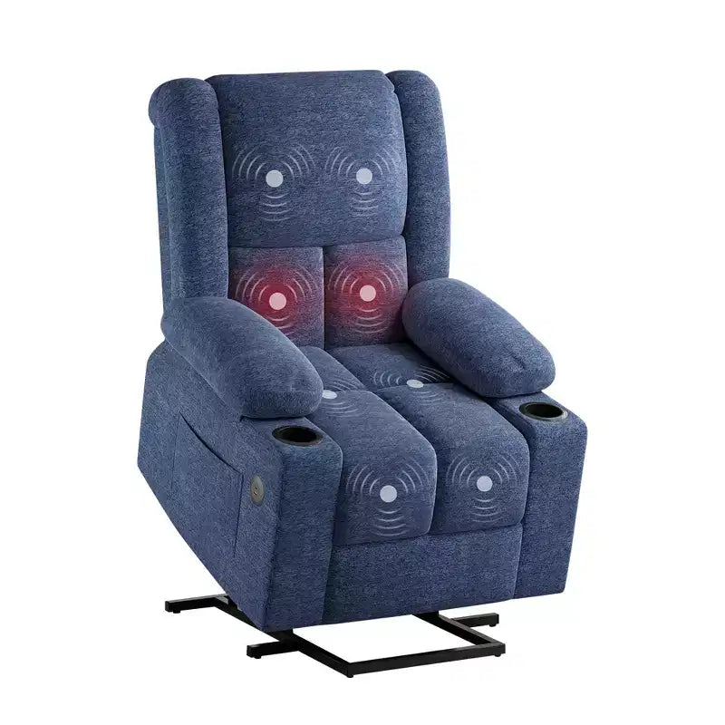 Poltrona reclinabile elettrica con funzione di sollevamento, massaggio, riscaldamento, porte USB e portabicchieri