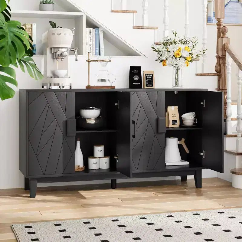 CLIHOME Credenza in stile moderno, mobile contenitore laterale, credenza moderna medievale multifunzionale, nero