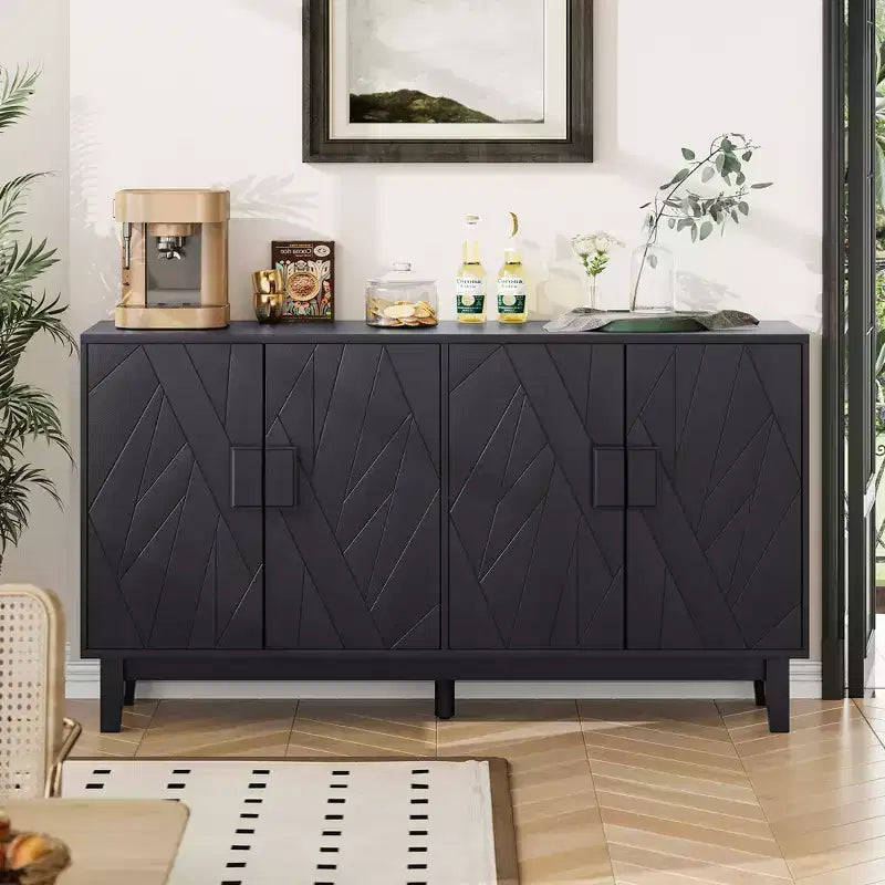 CLIHOME Credenza in stile moderno, mobile contenitore laterale, credenza moderna medievale multifunzionale, nero
