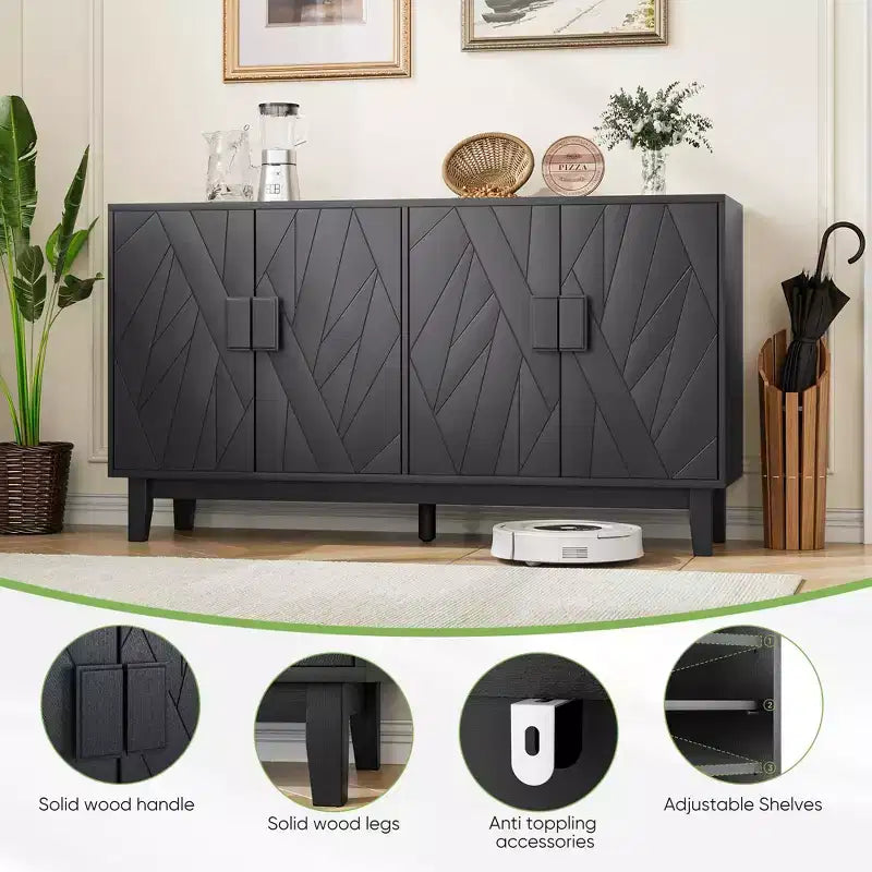 CLIHOME Credenza in stile moderno, mobile contenitore laterale, credenza moderna medievale multifunzionale, nero
