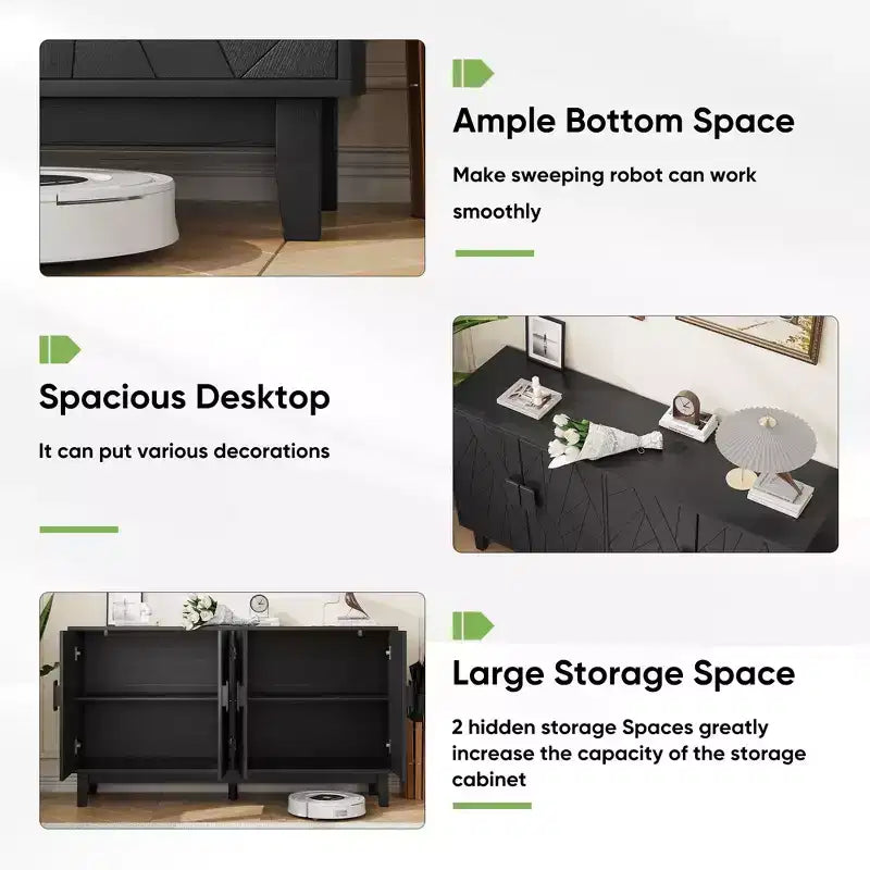 CLIHOME Credenza in stile moderno, mobile contenitore laterale, credenza moderna medievale multifunzionale, nero