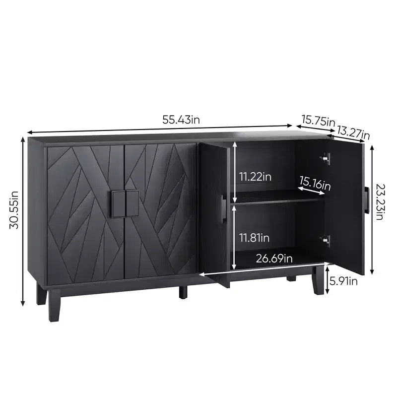 CLIHOME Credenza in stile moderno, mobile contenitore laterale, credenza moderna medievale multifunzionale, nero