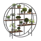 Espositore portavasi in metallo a 5 ripiani TROPOW, libreria e scaffale contenitore, per interni, soggiorno, terrazza, giardino, balcone. Marrone rustico.