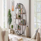 Espositore portavasi in metallo a 5 ripiani TROPOW, libreria e scaffale contenitore, per interni, soggiorno, terrazza, giardino, balcone. Marrone rustico.