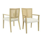 PexFix 2 Pezzi Poltroncine Moderne Imbottite in Tessuto Sedie da Pranzo con Schienale in Rattan Sedie da Cucina d'Accento con Gambe in Legno Massello Naturale