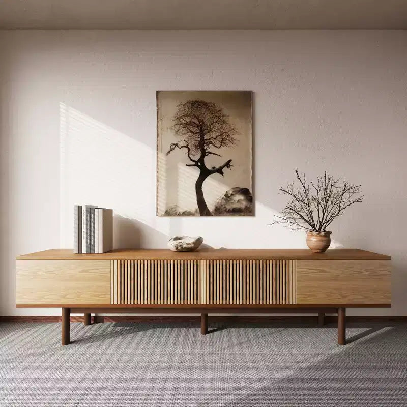 Mobile TV in legno massiccio da 220 cm con scomparti multi-zona e gestione dei cavi