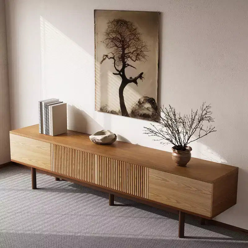 Mobile TV in legno massiccio da 220 cm con scomparti multi-zona e gestione dei cavi