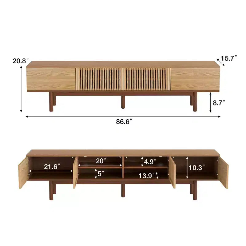 Mobile TV in legno massiccio da 220 cm con scomparti multi-zona e gestione dei cavi