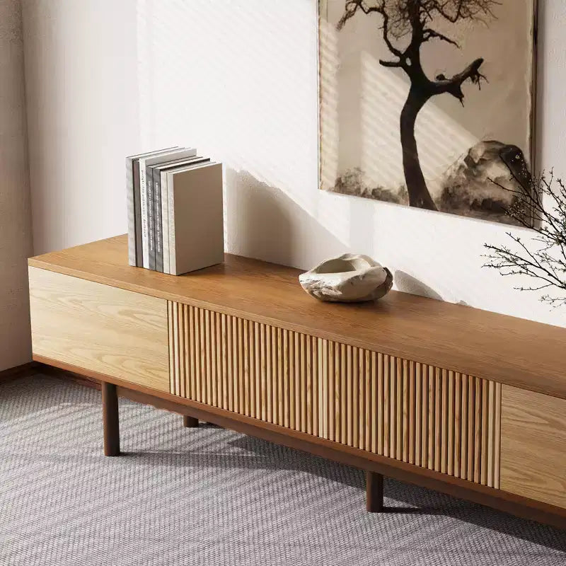 Mobile TV in legno massiccio da 220 cm con scomparti multi-zona e gestione dei cavi