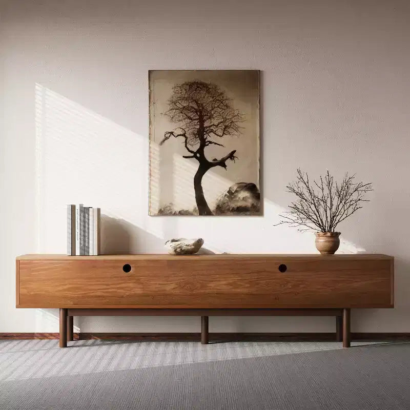 Mobile TV in legno massiccio da 220 cm con scomparti multi-zona e gestione dei cavi