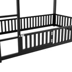 Letto a Castello in Metallo per Bambini, Letto a Castello a Pavimento con Recinzione, Porta e Spondine