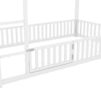 Letto a Castello in Metallo per Bambini, Letto a Castello a Pavimento con Recinzione, Porta e Spondine