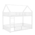 Letto a Castello in Metallo per Bambini, Letto a Castello a Pavimento con Recinzione, Porta e Spondine
