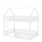 Letto a Castello in Metallo per Bambini, Letto a Castello a Pavimento con Recinzione, Porta e Spondine