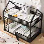 Letto a Castello in Metallo per Bambini, Letto a Castello a Pavimento con Recinzione, Porta e Spondine