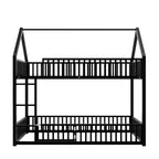 Letto a Castello in Metallo per Bambini, Letto a Castello a Pavimento con Recinzione, Porta e Spondine