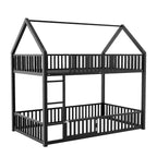Letto a Castello in Metallo per Bambini, Letto a Castello a Pavimento con Recinzione, Porta e Spondine