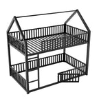 Letto a Castello in Metallo per Bambini, Letto a Castello a Pavimento con Recinzione, Porta e Spondine
