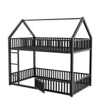 Letto a Castello in Metallo per Bambini, Letto a Castello a Pavimento con Recinzione, Porta e Spondine