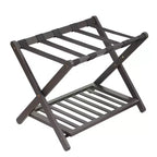 Folding Bamboo Luggage Rack with 2-Tier Shelf  Premium Suitcase Stand Holds Up to 150 Lb for Bedrooms & Hotels