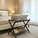 Portavaligie Pieghevole in Bambù con Ripiano a 2 Livelli, Supporto Premium per Valigie, Regge Fino a 68 kg per Camere da Letto e Hotel