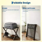 Portavaligie Pieghevole in Bambù con Ripiano a 2 Livelli, Supporto Premium per Valigie, Regge Fino a 68 kg per Camere da Letto e Hotel