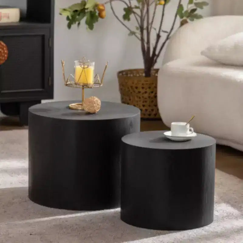 Set di 2 tavolini da caffè a incastro, rotondi, in legno dal design moderno, tavolini d'appoggio salvaspazio per piccoli soggiorni, camere da letto, uffici - Nero