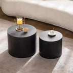 Set di 2 tavolini da caffè a incastro, rotondi, in legno dal design moderno, tavolini d'appoggio salvaspazio per piccoli soggiorni, camere da letto, uffici - Nero