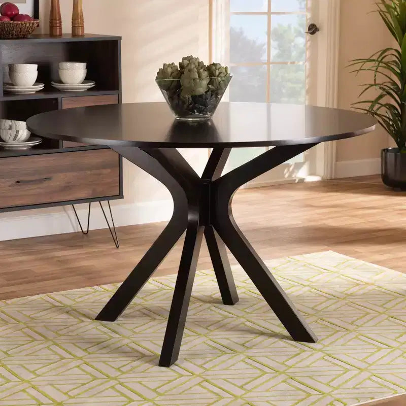 Tavolo da pranzo rotondo in legno da 122 cm con gambe a compasso – Marrone Scuro