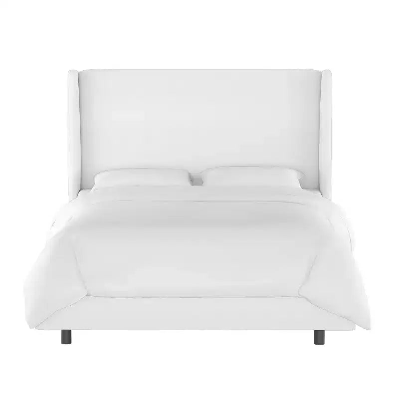 Letto imbottito Wingback con pannelli e testiera ricurva