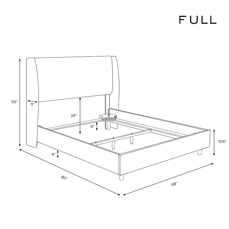 Letto imbottito Wingback con pannelli e testiera ricurva
