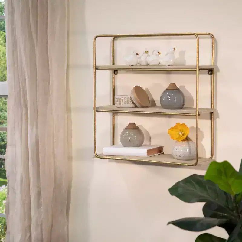 Sagebrook Home Mensole Fluttuanti da Parete in Metallo e Legno, Contenitore e Espositore, Organizzazione Decorativa per Mensole da Parete