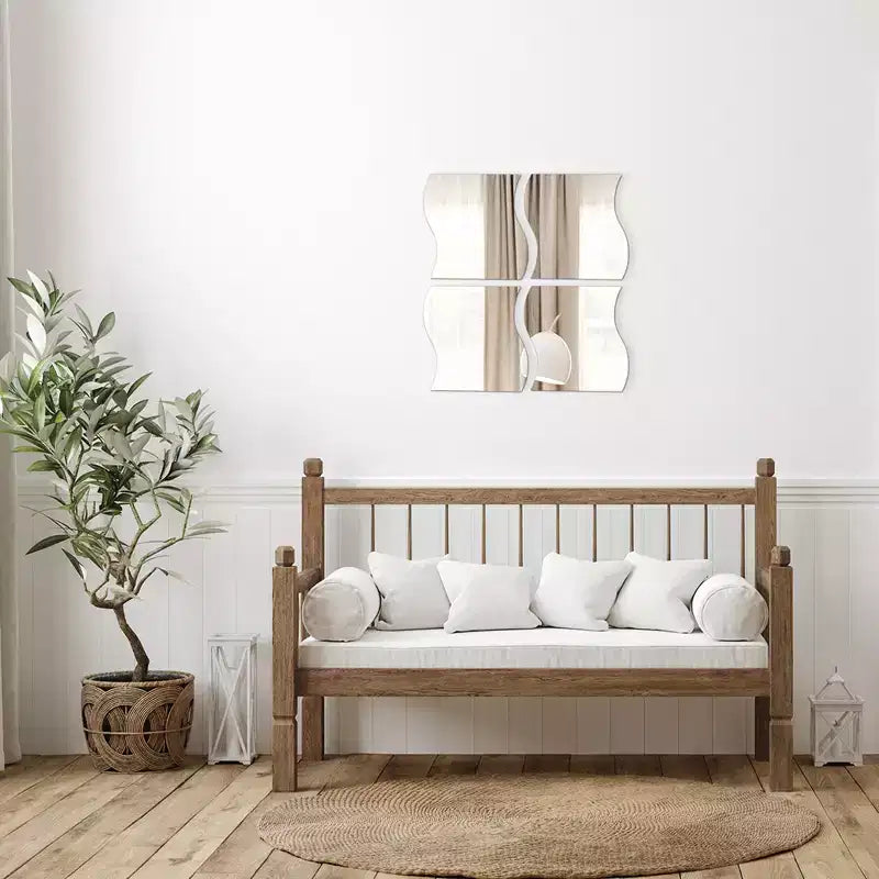 Evideco Articoli per la casa francesi, Set di 4 grandi specchi decorativi autoadesivi, disponibili in 3 forme. Perfetti per l'arredamento moderno delle pareti in qualsiasi stanza.