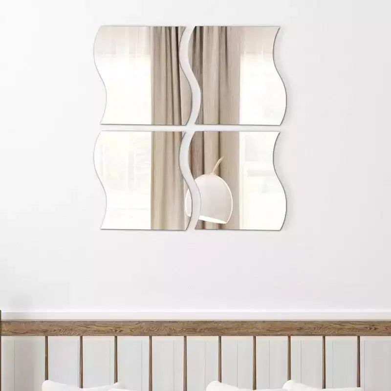 Evideco Articoli per la casa francesi, Set di 4 grandi specchi decorativi autoadesivi, disponibili in 3 forme. Perfetti per l'arredamento moderno delle pareti in qualsiasi stanza.