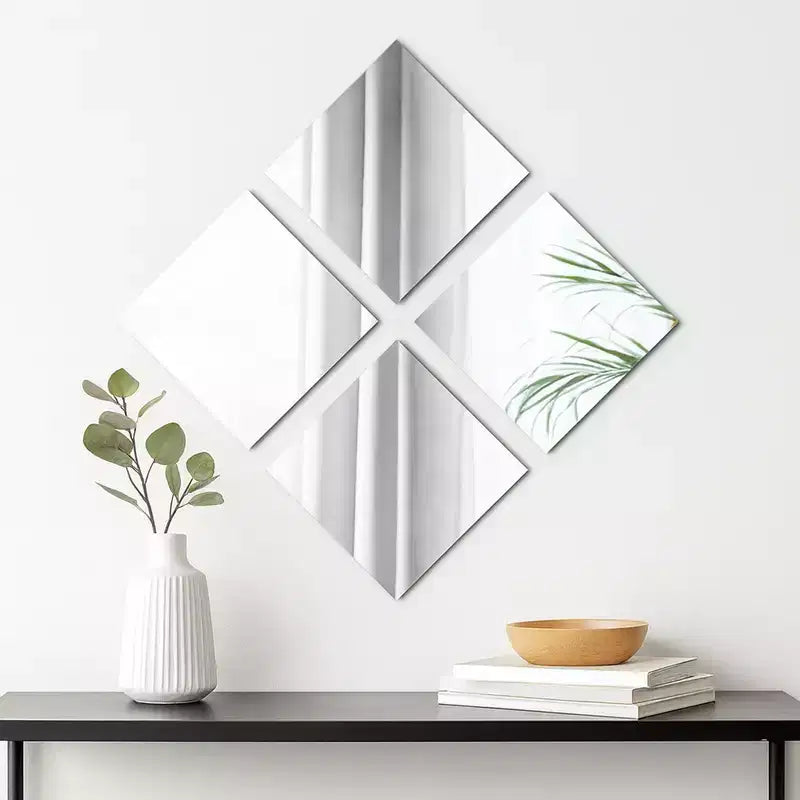 Evideco Articoli per la casa francesi, Set di 4 grandi specchi decorativi autoadesivi, disponibili in 3 forme. Perfetti per l'arredamento moderno delle pareti in qualsiasi stanza.